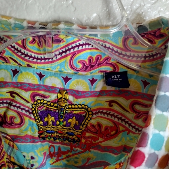 Robert Graham Short Sleeve Color Block Embroidered Shirt Sz Xl Tall - Picture 5 of 10